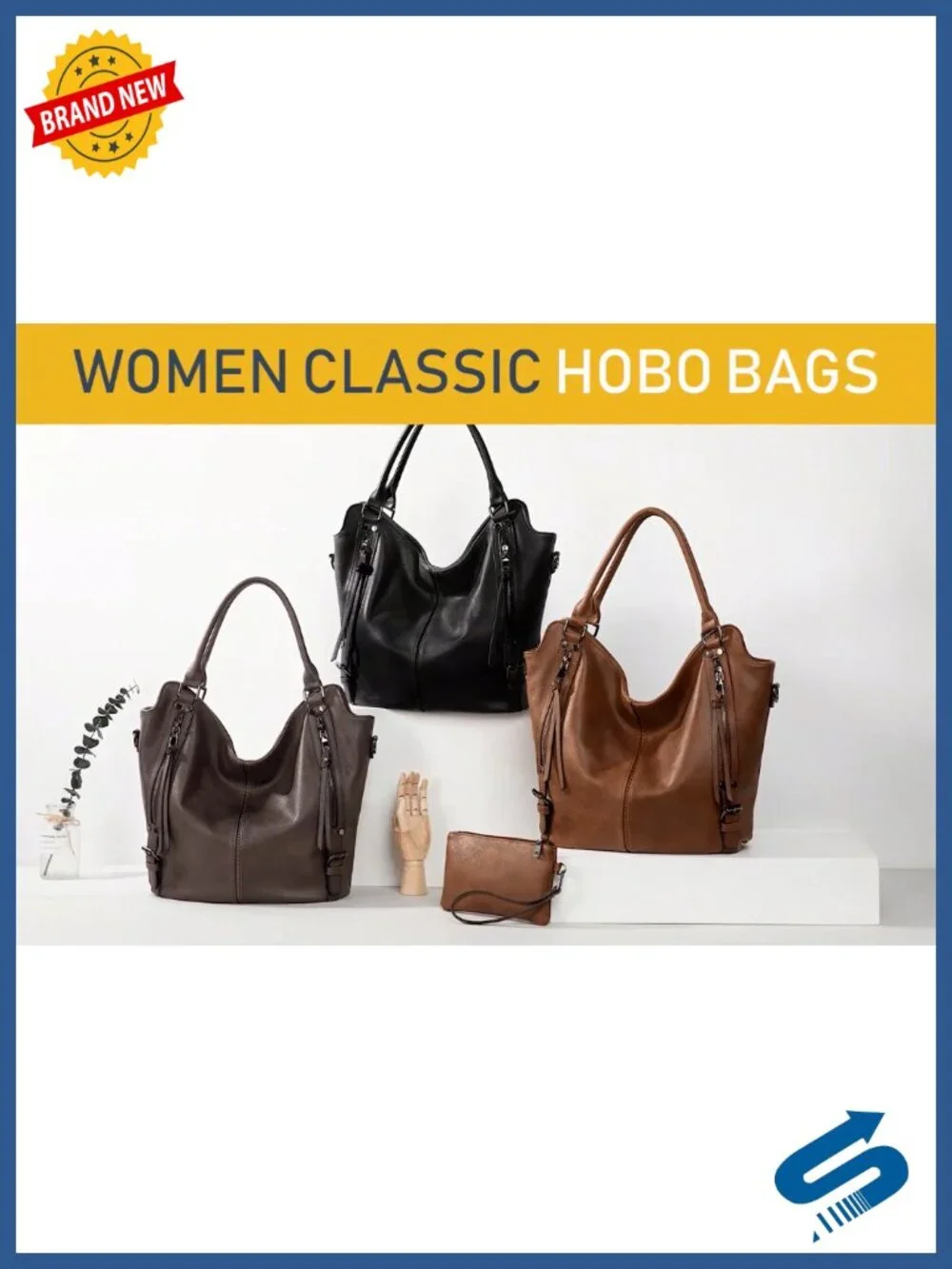 Women PU Leather Hobo Shoulder Bag Large Tote Purse with Adjustable Strap